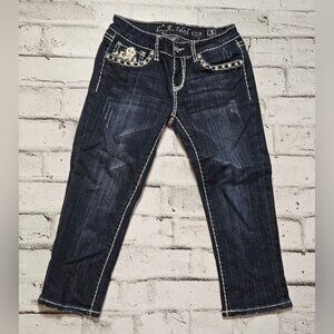 LA Idol Y2K Bling Capri Jeans Dark Wash Rhinestone Decor Low Rise Size 5
